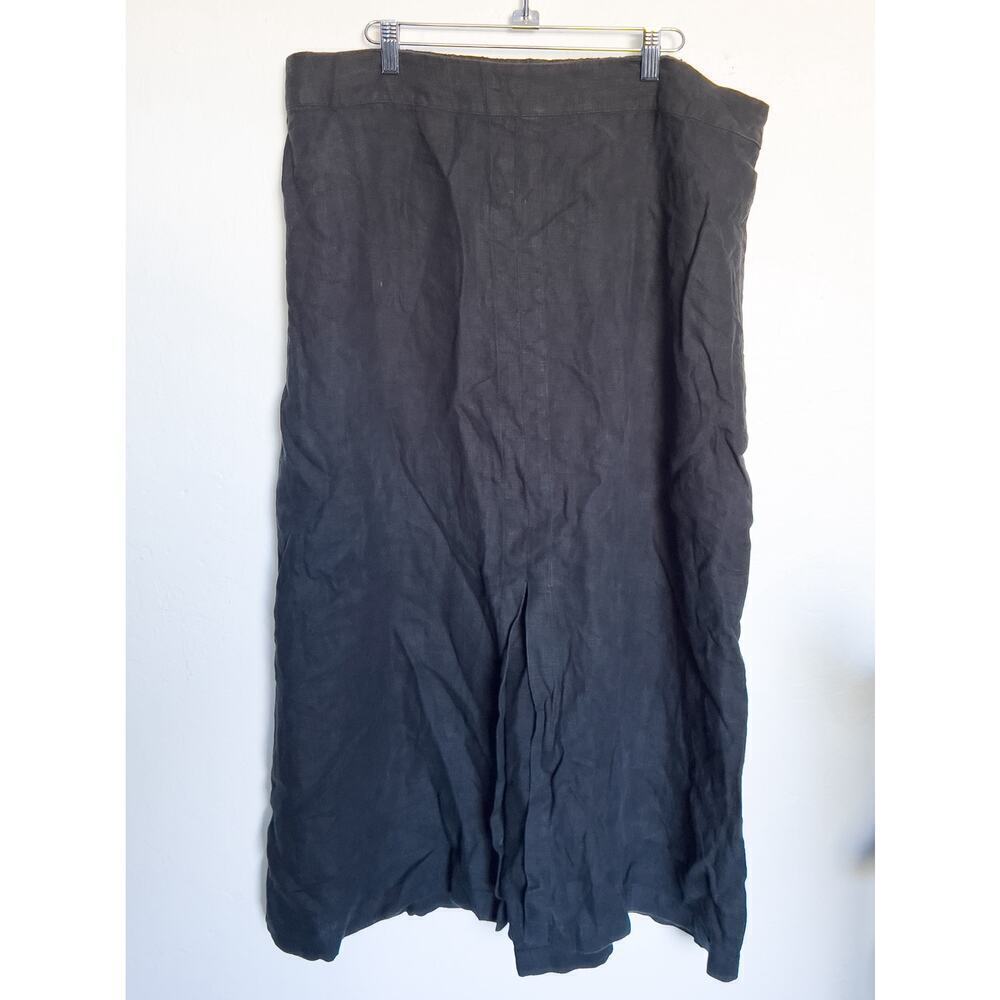 Flax Linen Maxi Skirt Slit Elastic Waist Large Black Lagenlook Prairie Boho